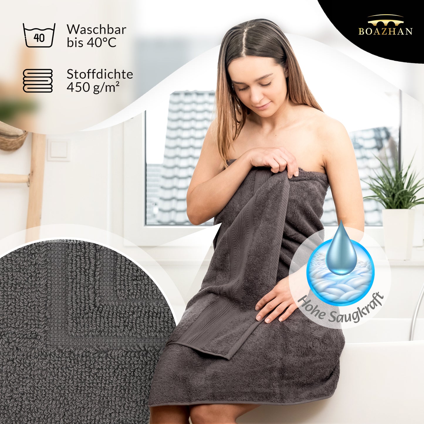 Boazhan Luxury Handtuch 6er Set | Handtuch + Badematte + Haarturban