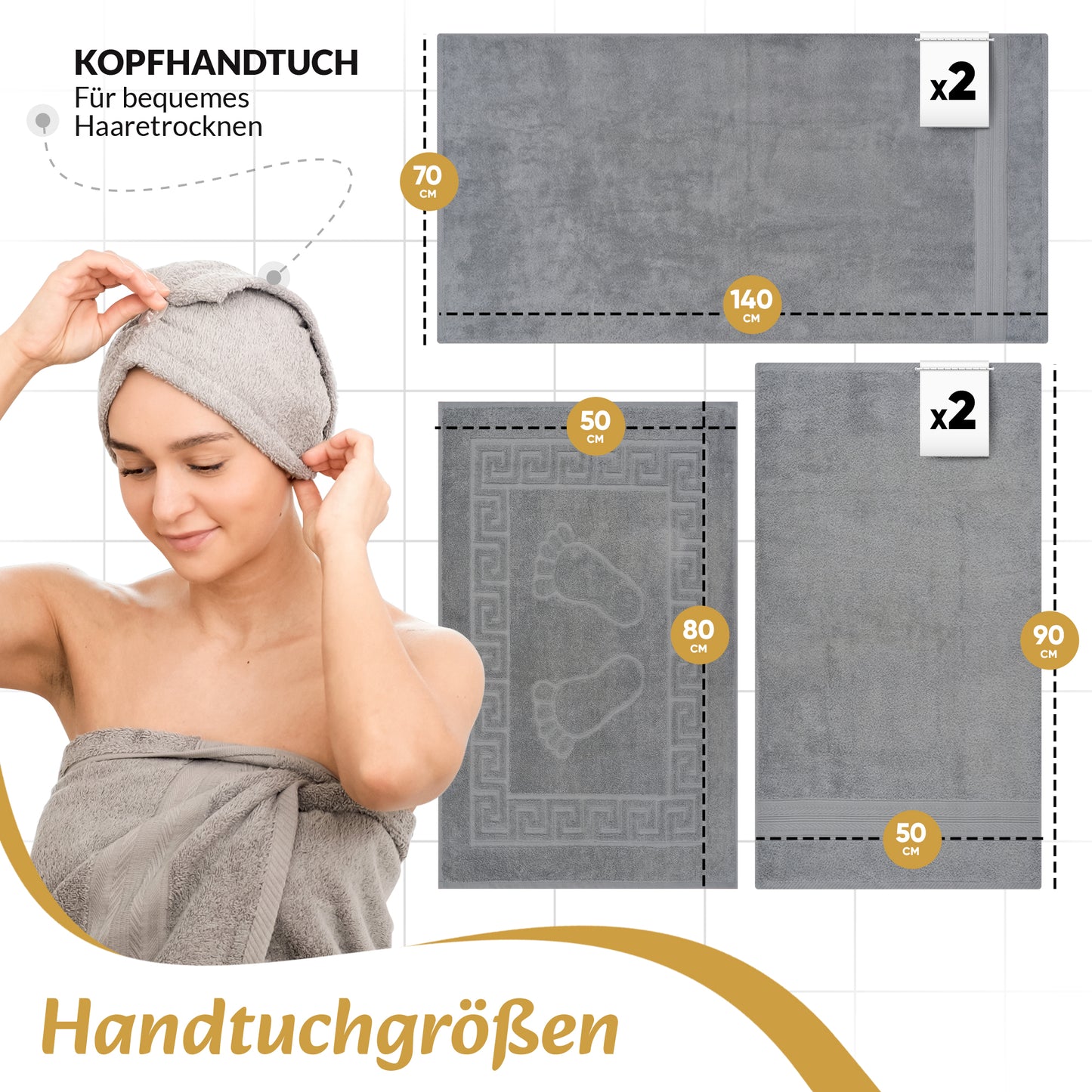 Boazhan Luxury Handtuch 6er Set | Handtuch + Badematte + Haarturban