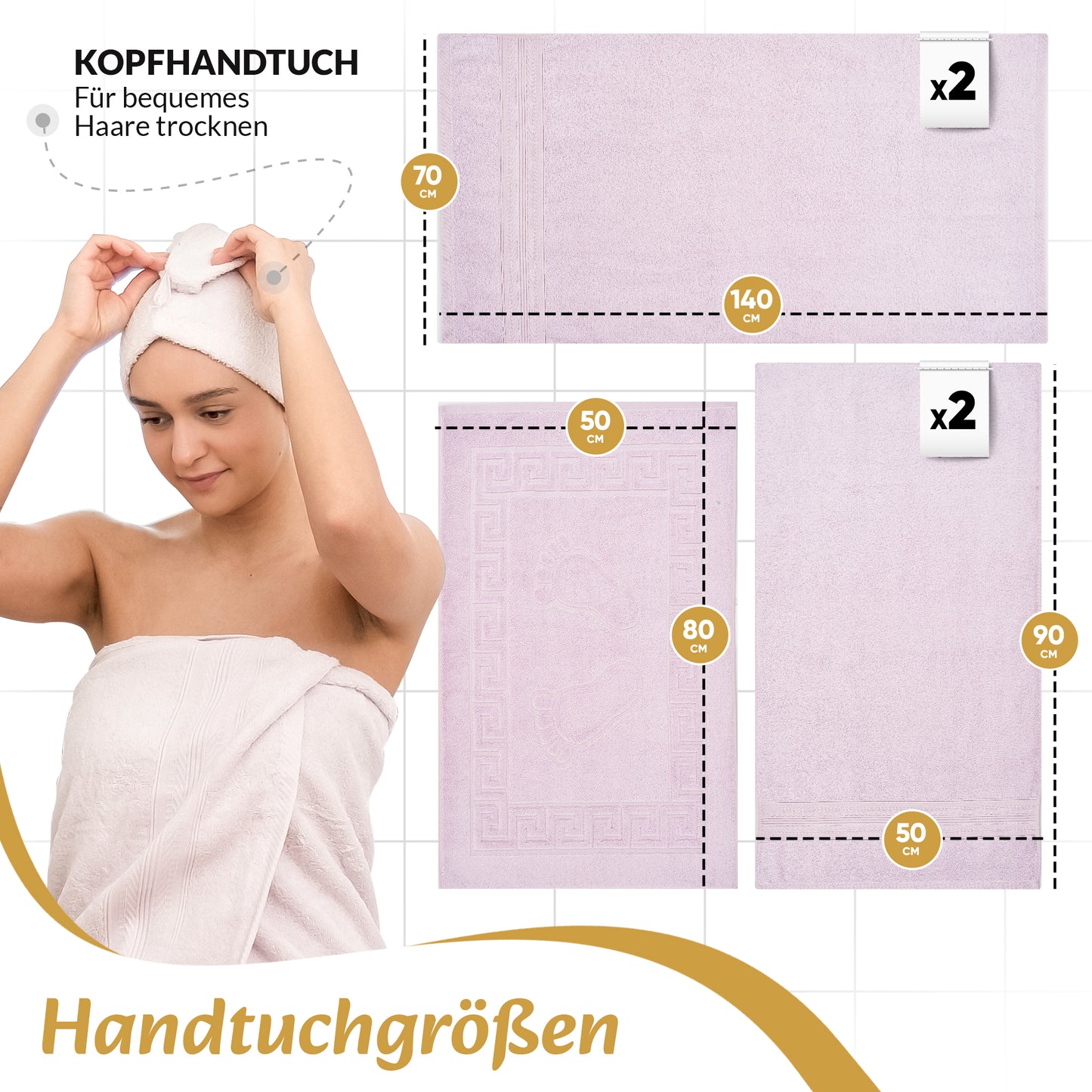 Boazhan Luxury Handtuch 6er Set | Handtuch + Badematte + Haarturban