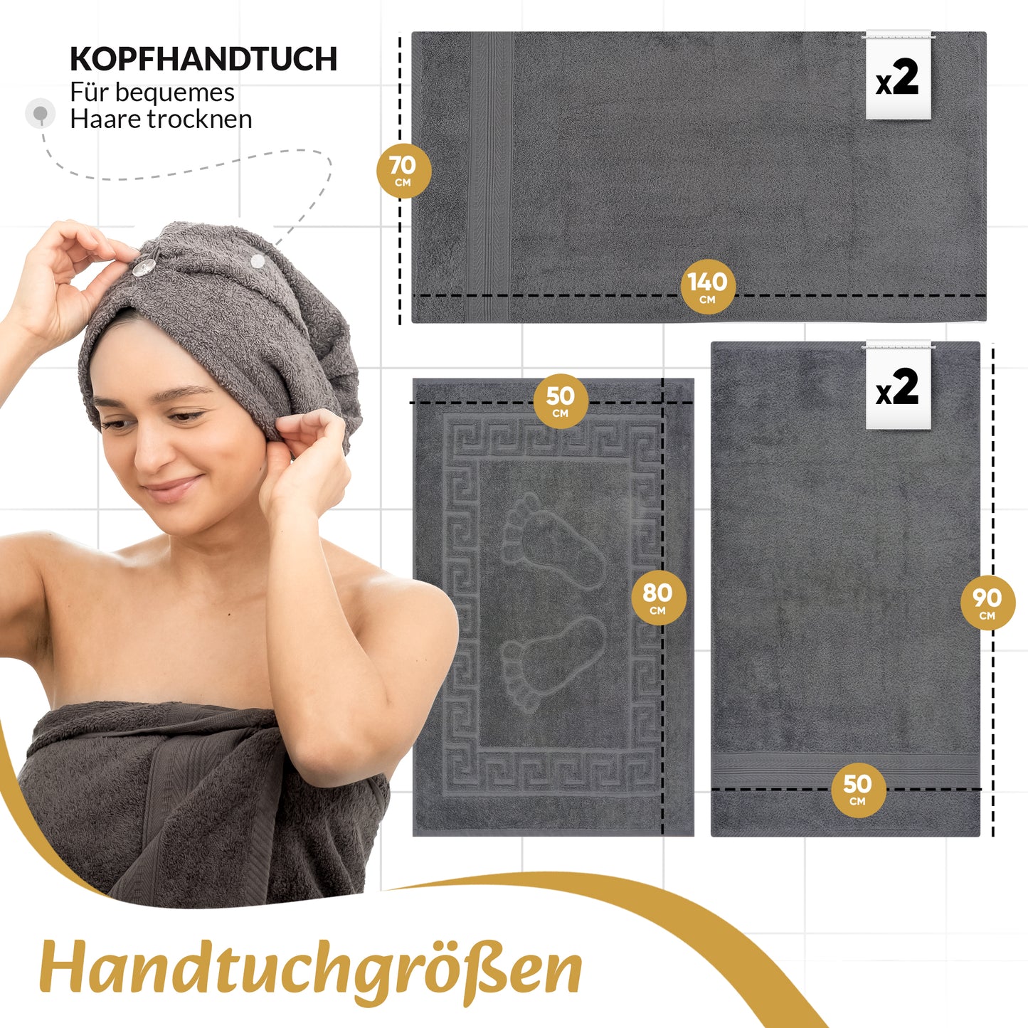 Boazhan Luxury Handtuch 6er Set | Handtuch + Badematte + Haarturban