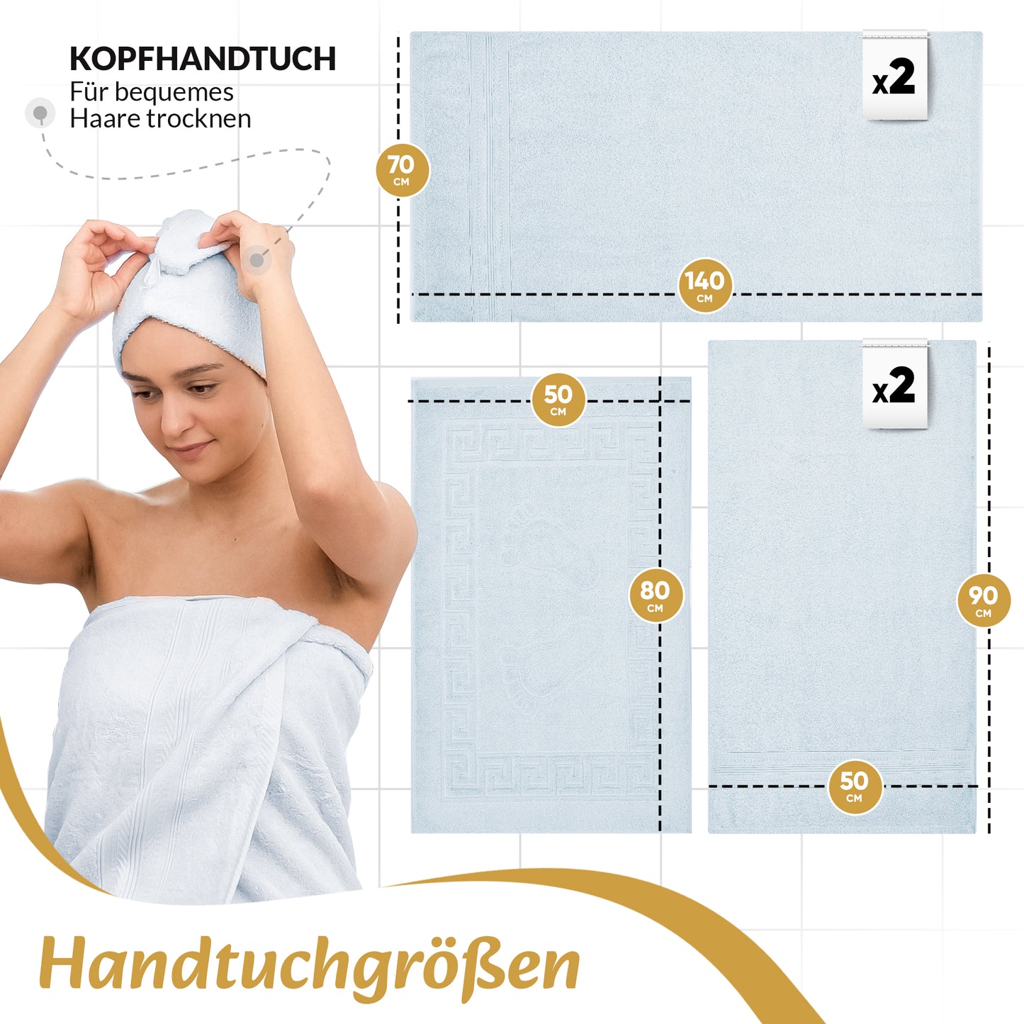 Boazhan Luxury Handtuch 6er Set | Handtuch + Badematte + Haarturban
