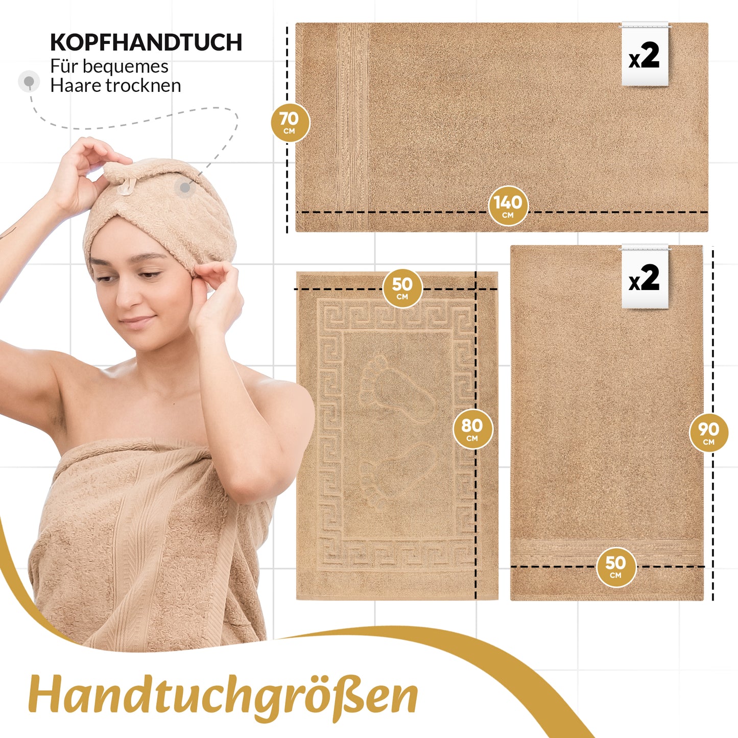 Boazhan Luxury Handtuch 6er Set | Handtuch + Badematte + Haarturban