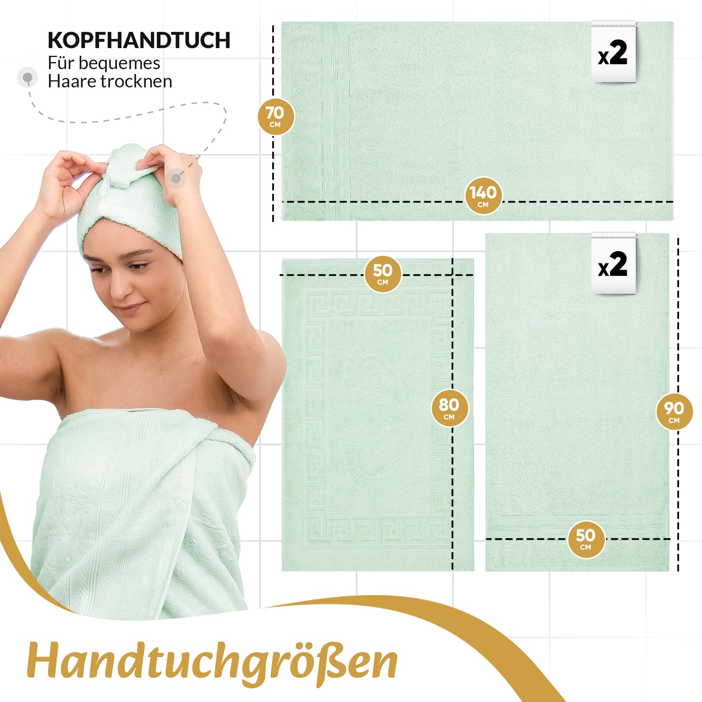 Boazhan Luxury Handtuch 6er Set | Handtuch + Badematte + Haarturban